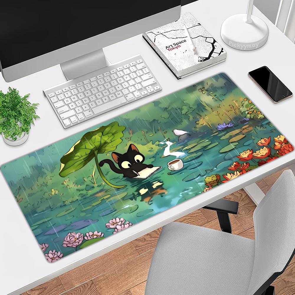 Pc Gaming Umbrella - 귀여운 고양이와 나뭇잎 우산 오피스 매트
